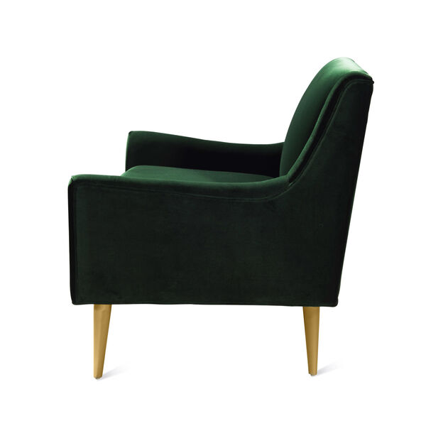 Green Velvet and Polished Brass Lounge Chair, image 2